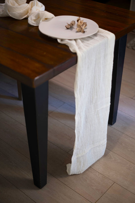 Camino de mesa "Simple", en gasa de algodón, color Ivory